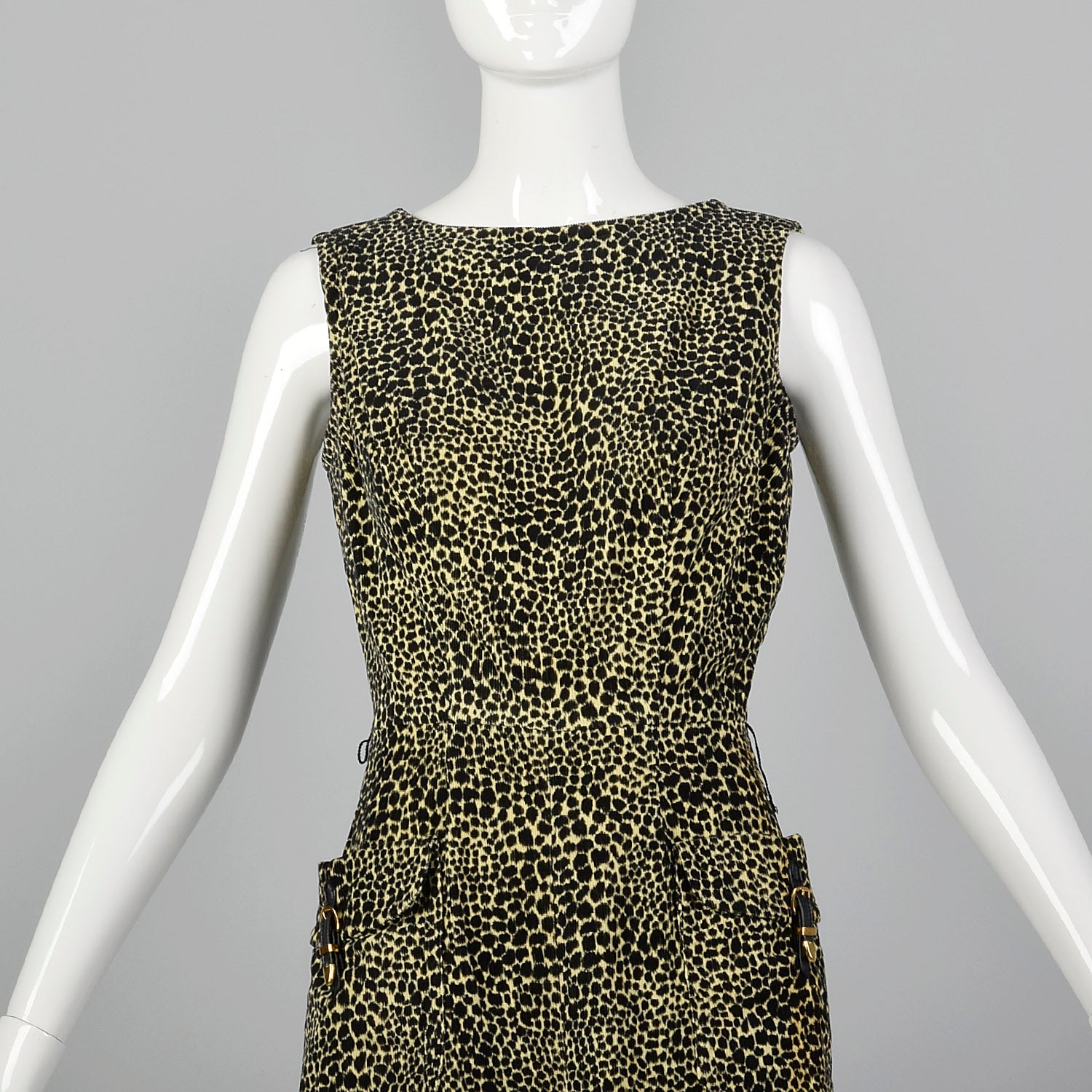 XS 1960s Animal Print Corduroy Dress