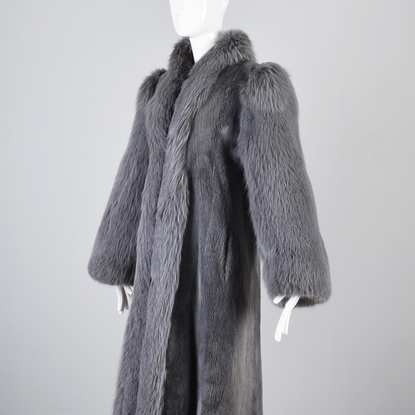 Saks Fifth Avenue Revillon Full Length Sheared Beaver Coat with Fox Fur Tuxedo