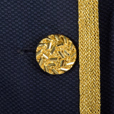 1980s Bill Blass Navy Dress with Gold Tone Metal Braided Trim