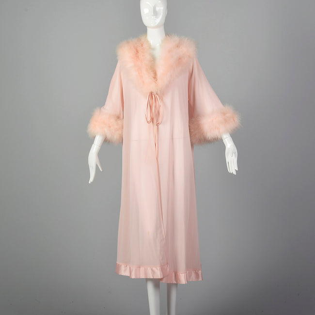 Lucie Ann Pink Neglige Robe with Feather collar