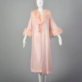 Lucie Ann Pink Neglige Robe with Feather collar