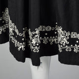 1990s Anne Klein A Line Black Skirt with Embroidered Border