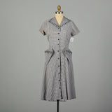 Large 1950s Blue & White Checked Fit & Flare Short Sleeve Lightweight Cotton Day Dress