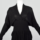 1950s Black Dolman Sleeve Dress with Unique Texture