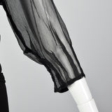 1930s Black Silk Dress with Sheer Lace Bust Panel
