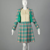 Small 1960s Green and Red Plaid Dress Set