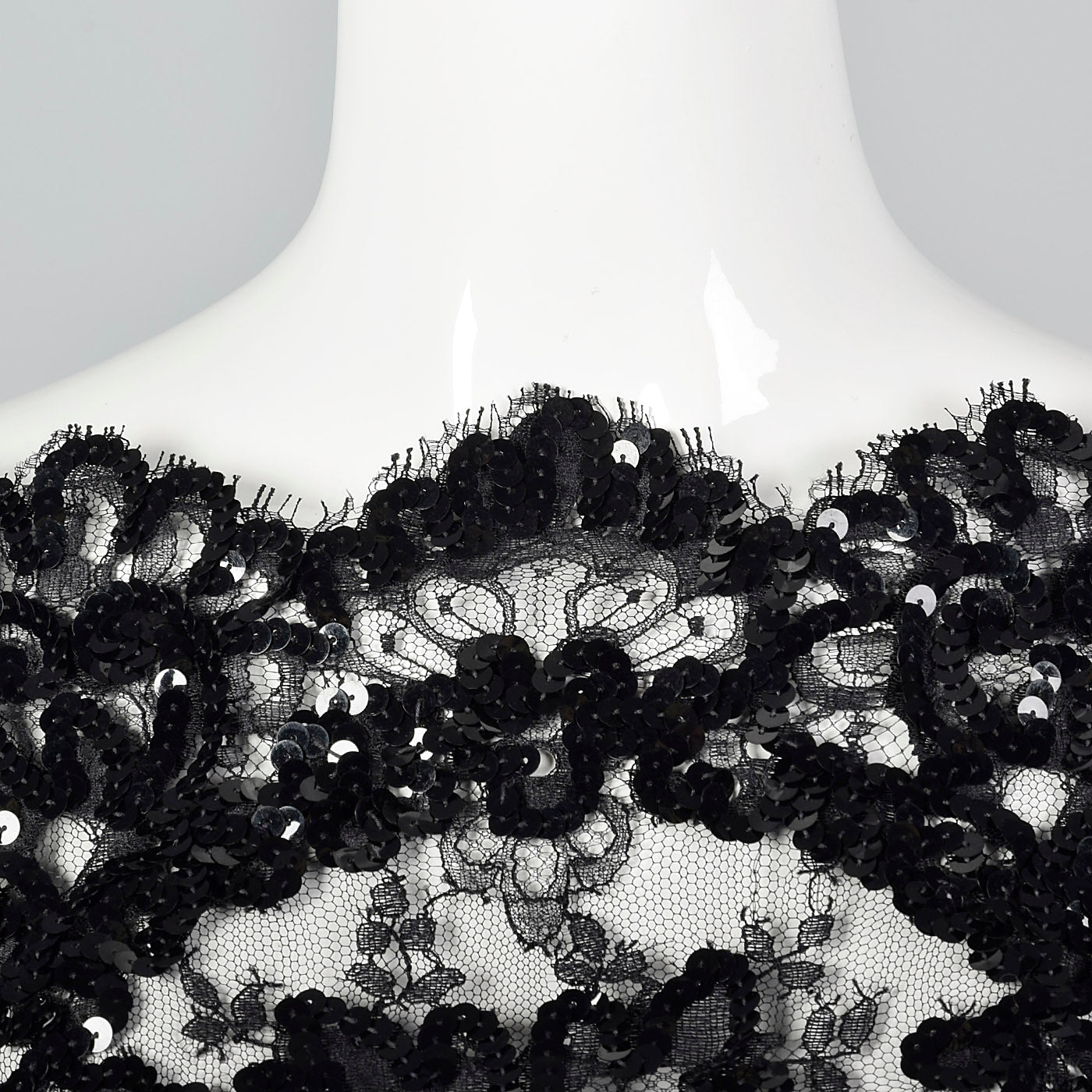 1980s Sheer Black Lace Dress with Sequins & Scalloped Hem
