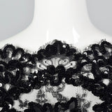 1980s Sheer Black Lace Dress with Sequins & Scalloped Hem