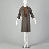 Small Brown Knit and Tweed 1960s Dress Set