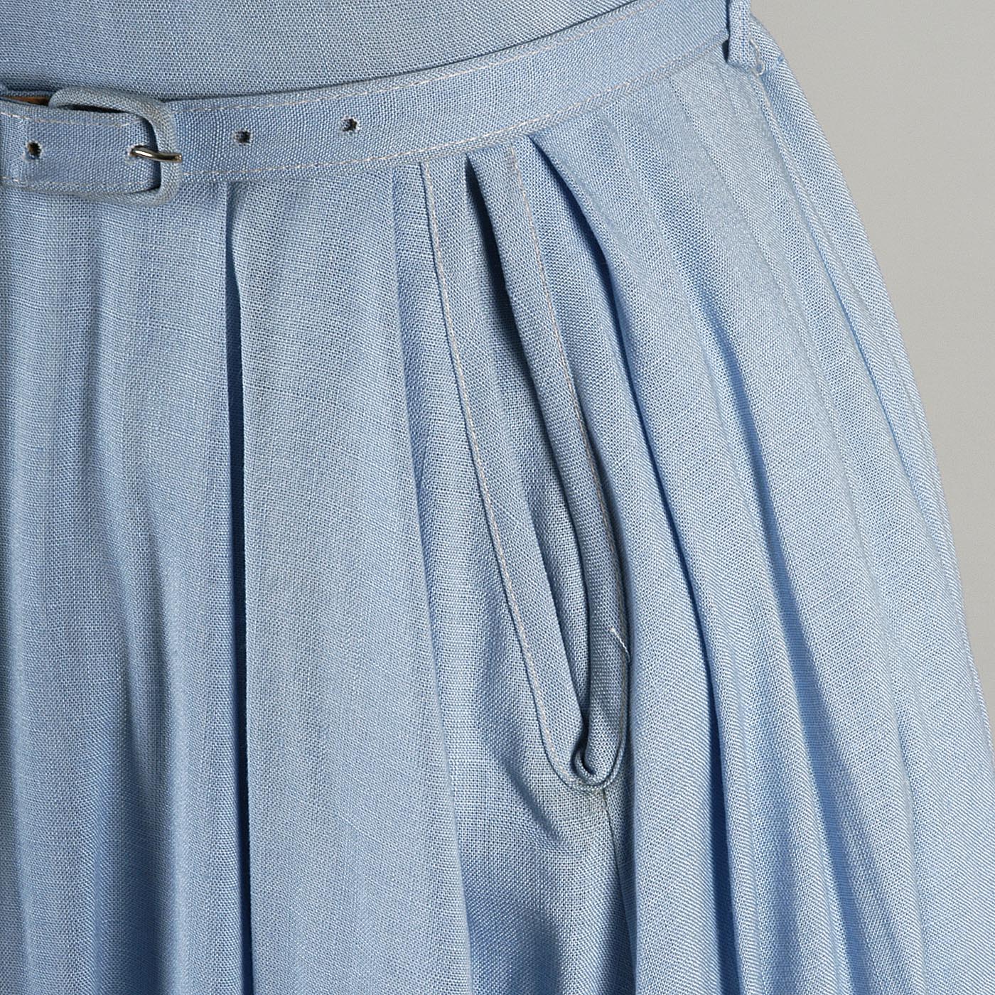 1950s Blue Short Sleeve Dress with Mohair Details