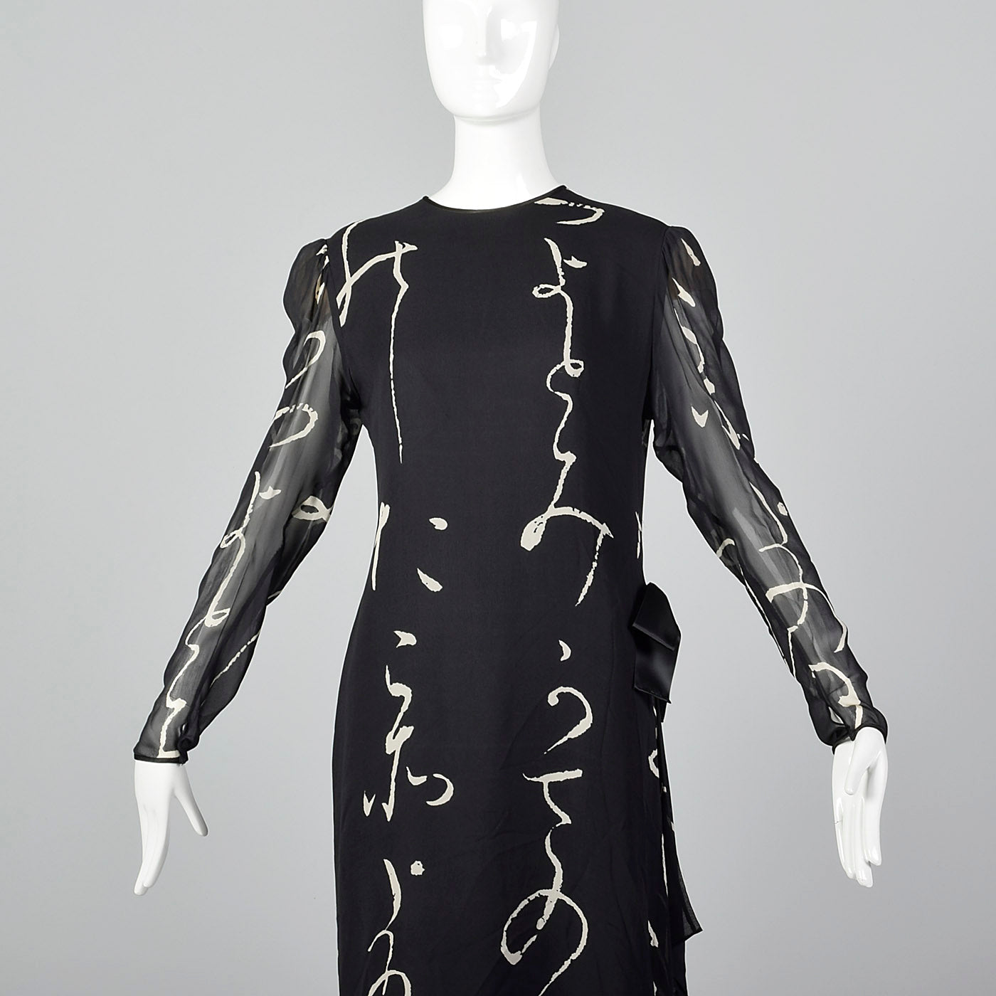 1980s Hanae Mori Black Silk Dress