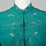 Medium 1960s Kelly Green Silk Blouse