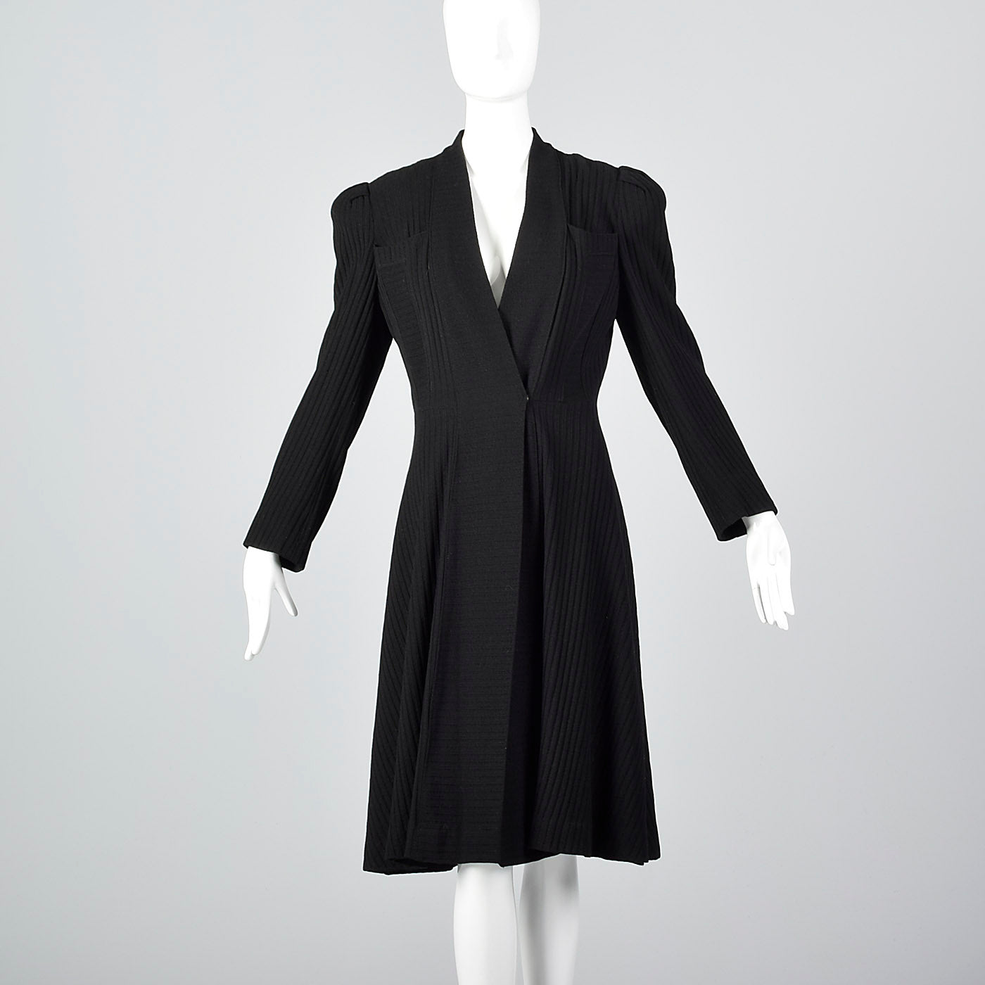 1940s Black Striped Wrap Coat