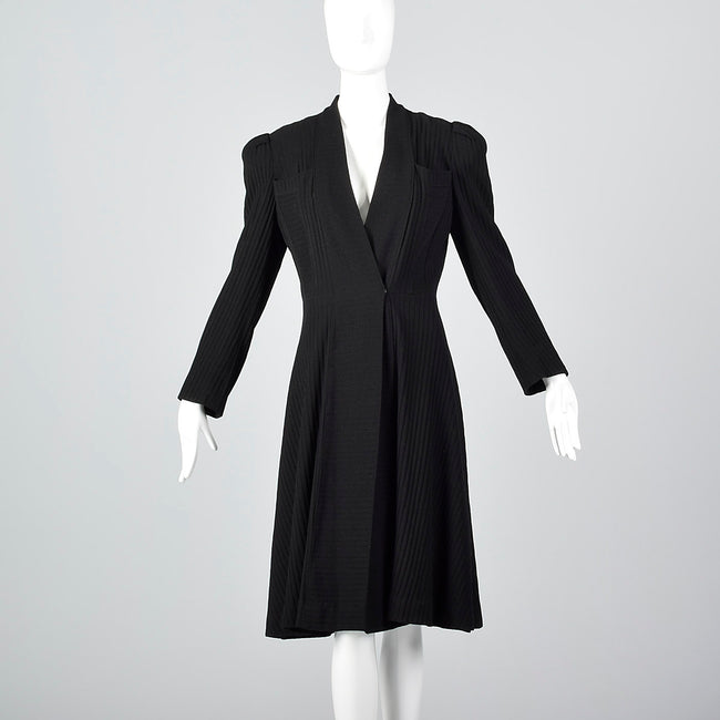 1940s Black Striped Wrap Coat