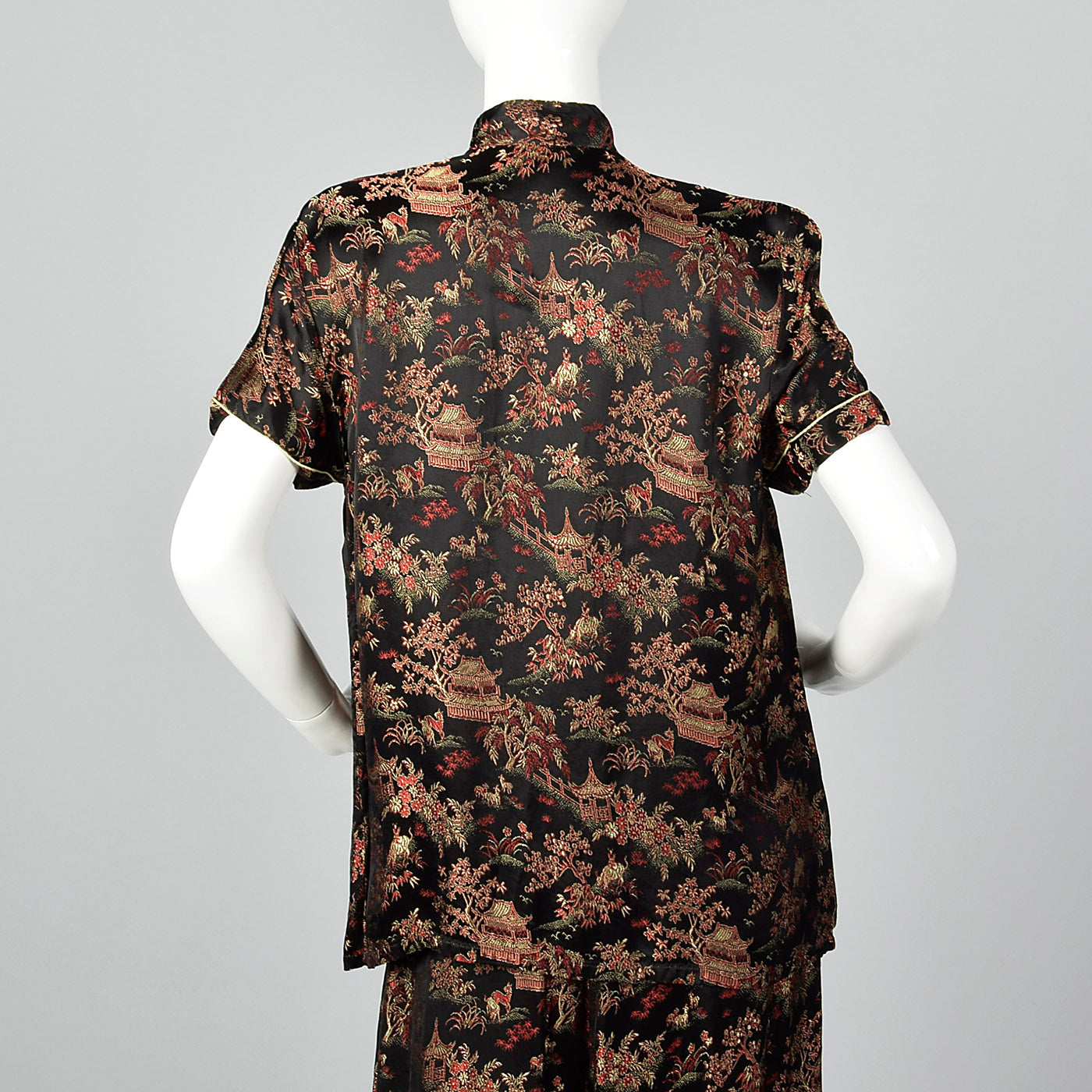 1960s Black Brocade Pajama Set