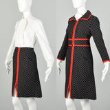 Medium 1970s Dress Jacket Ensemble Pussy Bow Red Black Ivory Knit Set