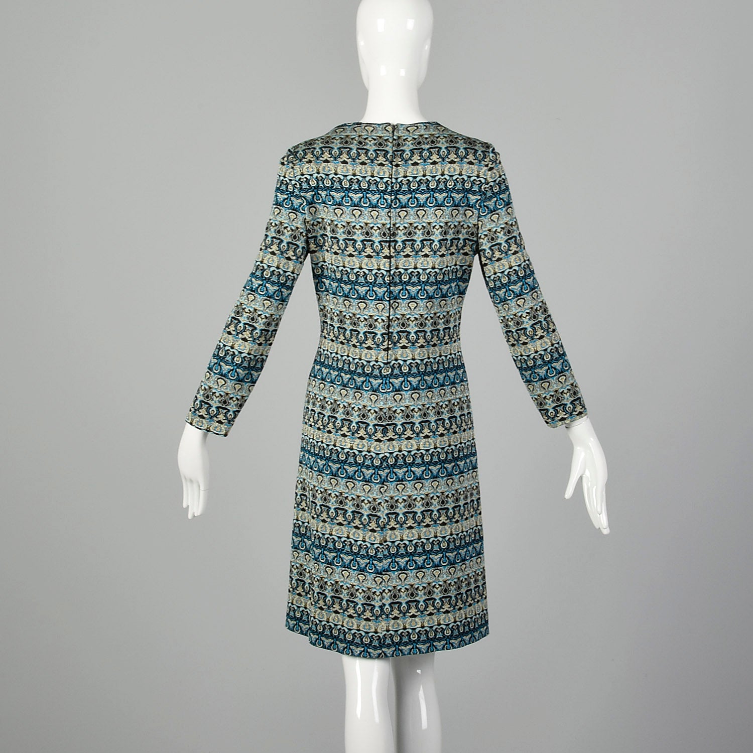 Mediumc Attributed to Pierre Balmain Medium 1970s Blue Lurex Shift Dress