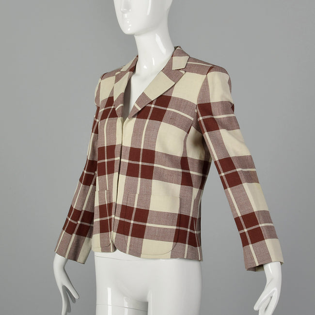 XS Salvatore Ferragamo Beige and Brown Plaid Blazer