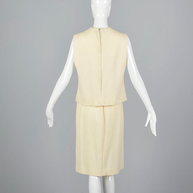 1960s Two Piece Cream Knit Set with Rhinestone Details