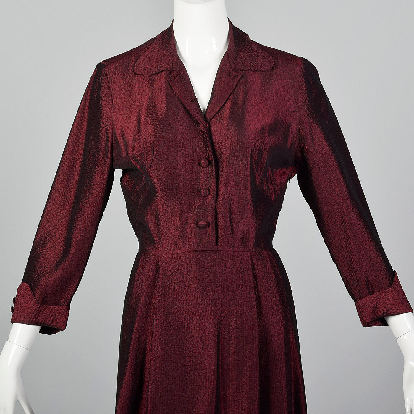 1950s Red and Black Sharkskin Plisse Dress