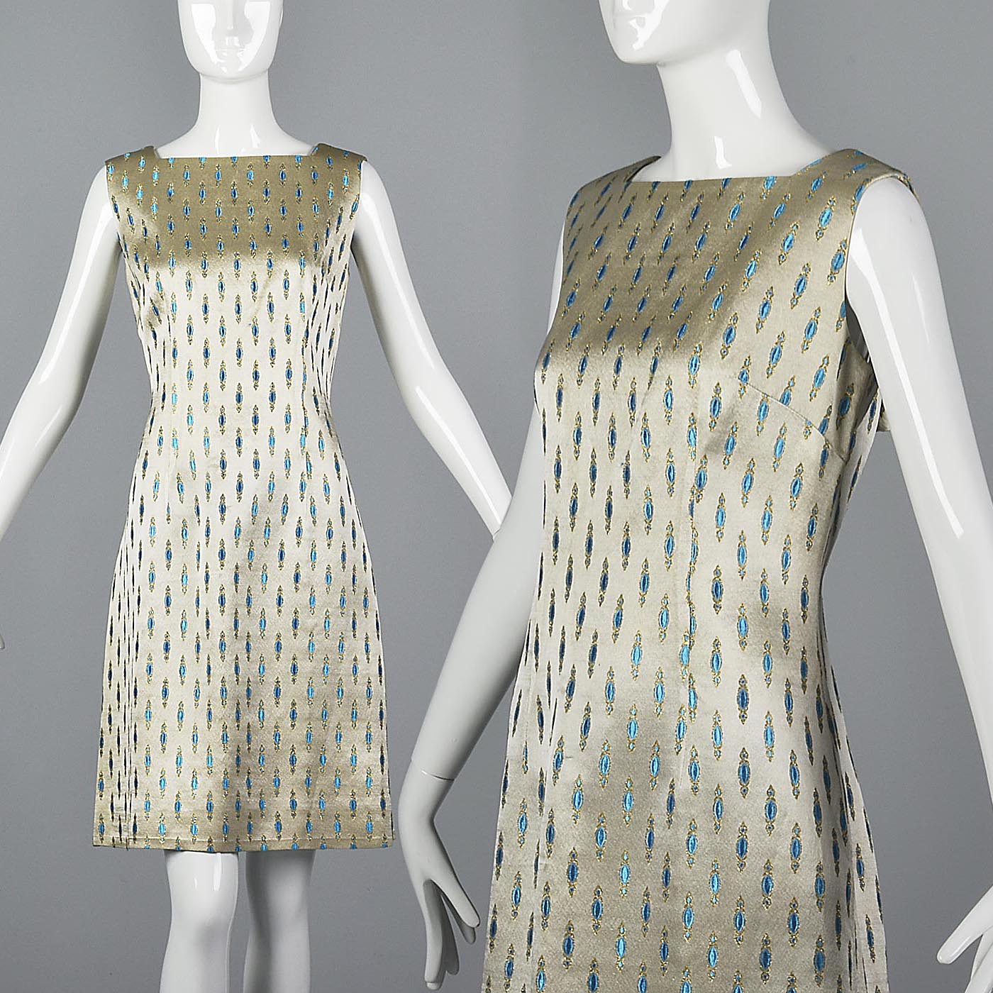 1960s Elegant Silver Shift Dress with Low Back