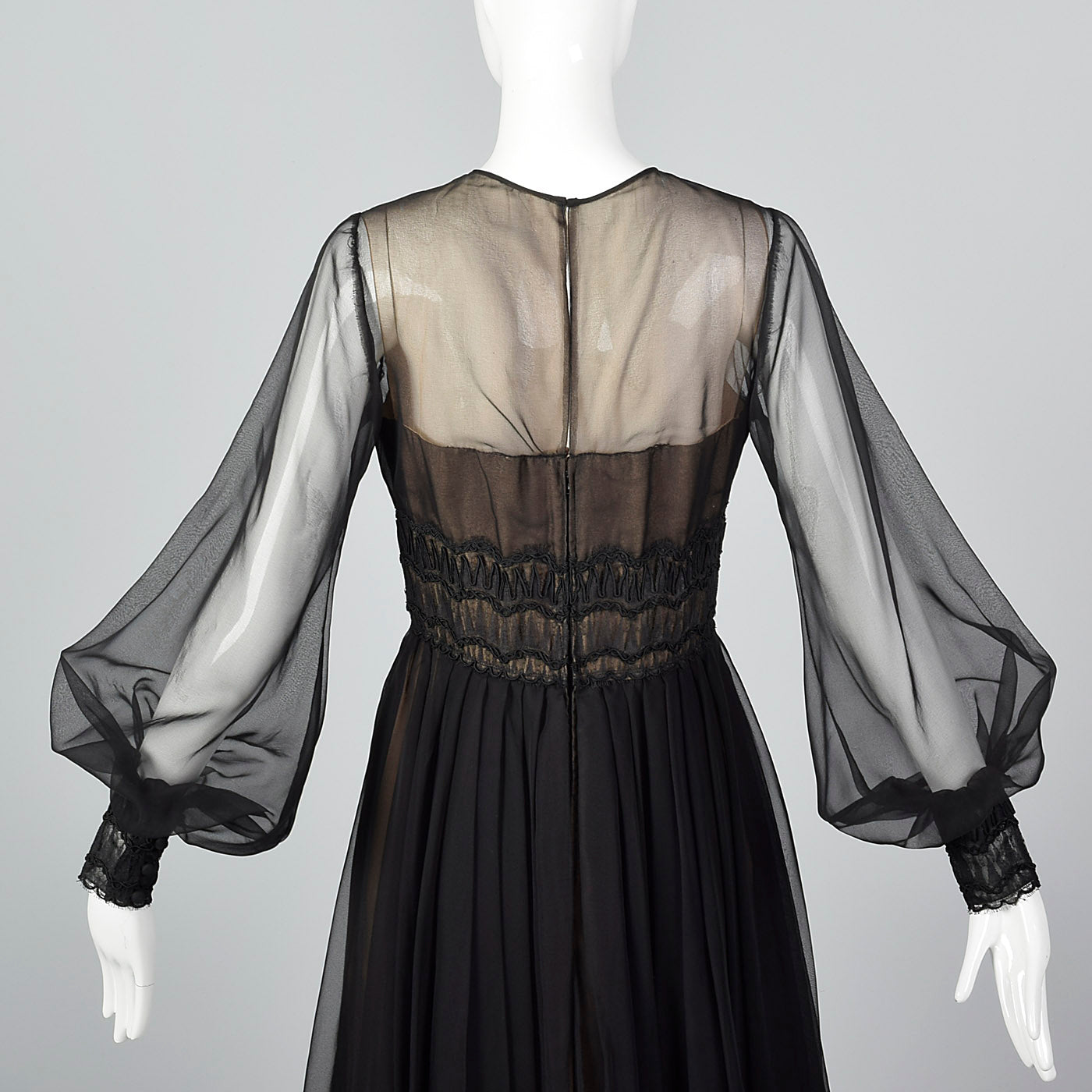 1960s Layered Sheer Dress with Bishop Sleeves