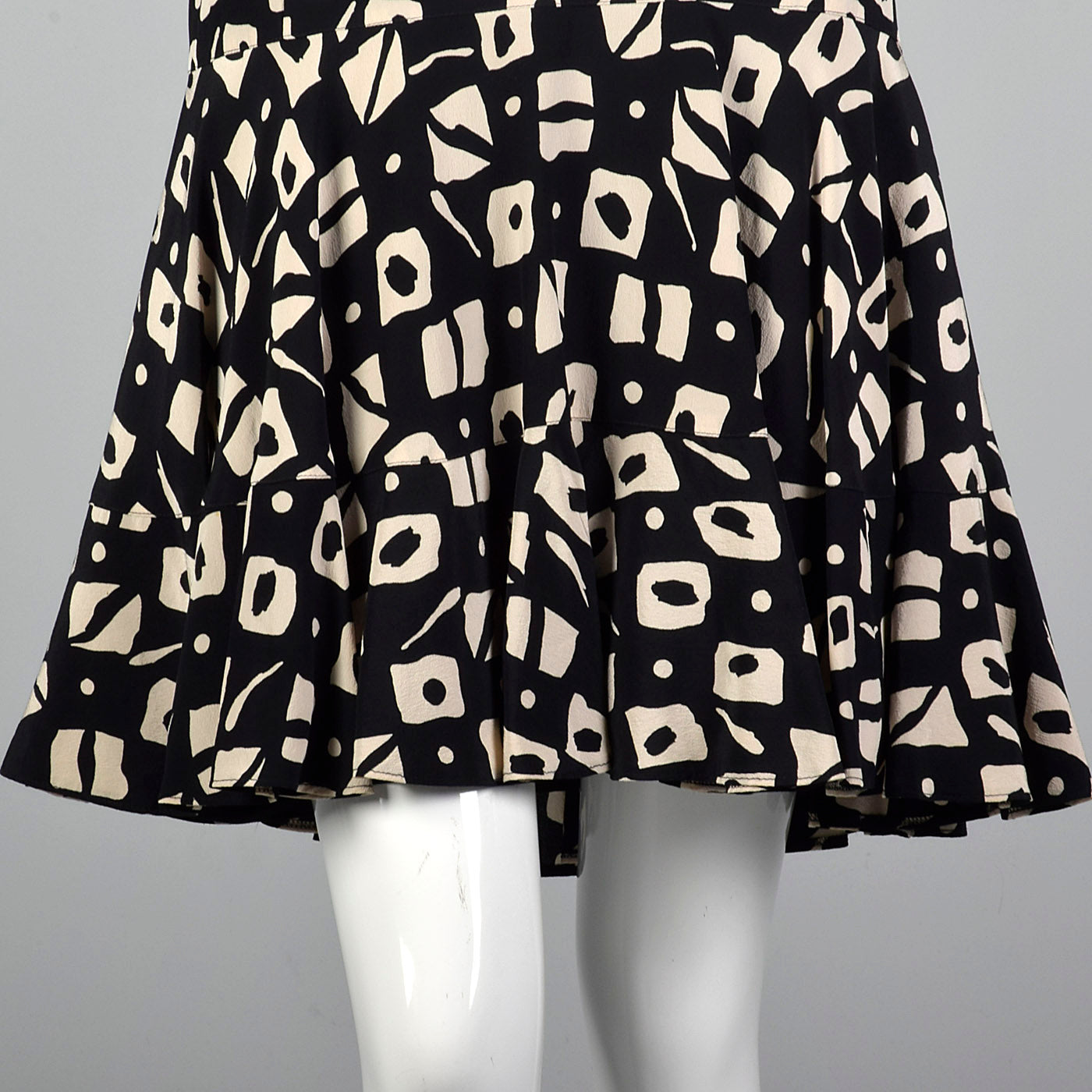 1980s Louis Feraud Black Print Dress with Drop Waist