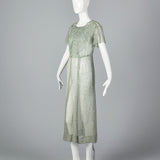 1930s Sheer Blue Silk Dress with Geometric Print
