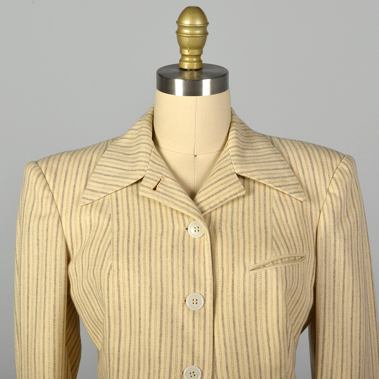 Small 1940s Cream Striped Skirt Suit