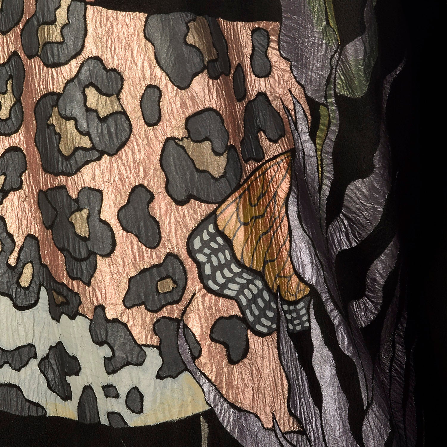 XL Suede Leather Dress 1980s Leopard Fringe Wild Cat Long Sleeve