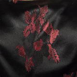 Small Suzy Perette 1950s Dress Black and Red Floral Silk Brocade with Built in Crinoline