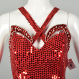 Medium 1990s Red Evening Dress Beaded Sleeveless Sequin Maxi