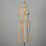 Large 1950s Cotton Day Dress with Colorful Print Shirtwaist