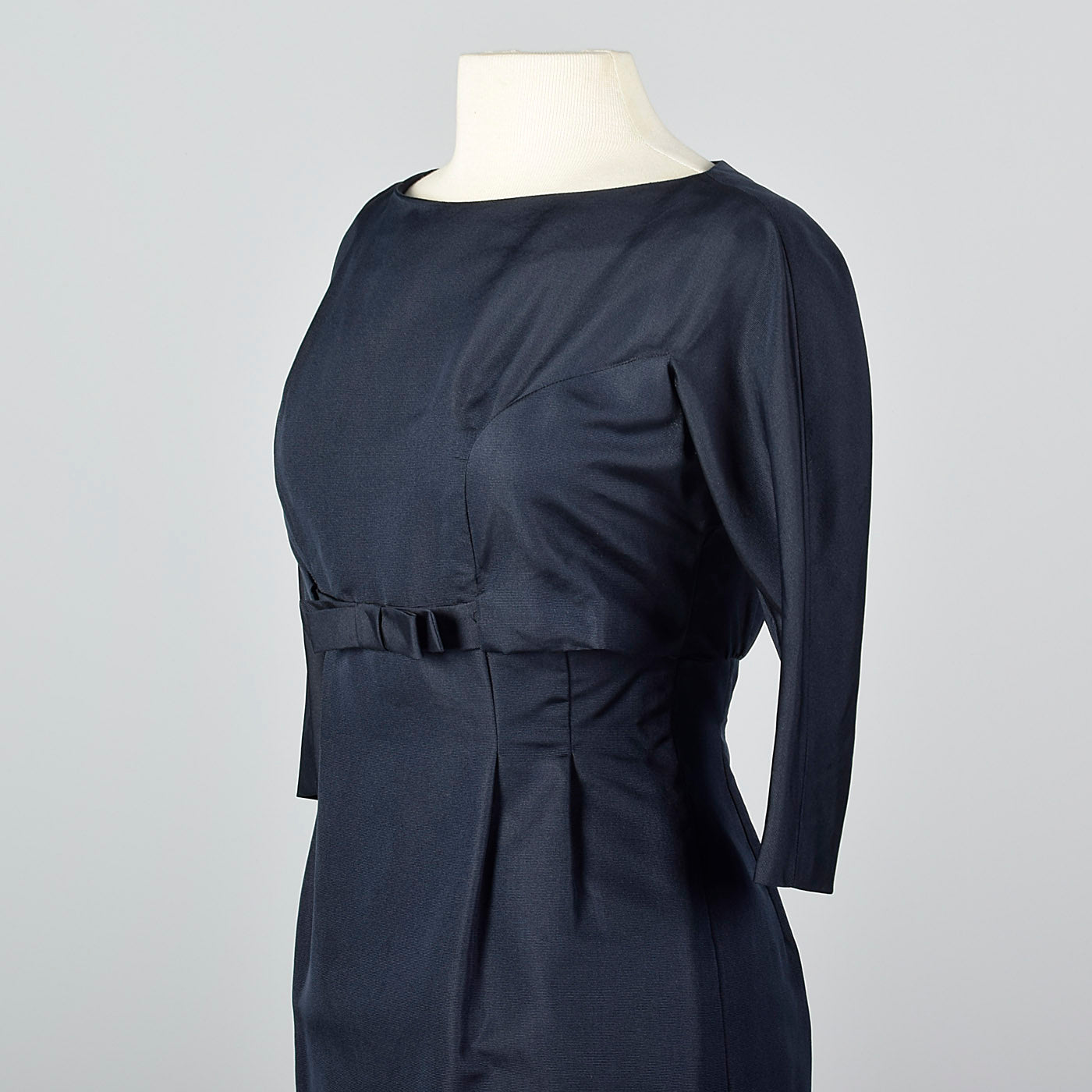 1950s Navy Blue Silk Dress with Mother of Pearl Buttons