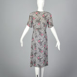 1940s Novelty Print Rayon Dress Gray Swirl with Birds