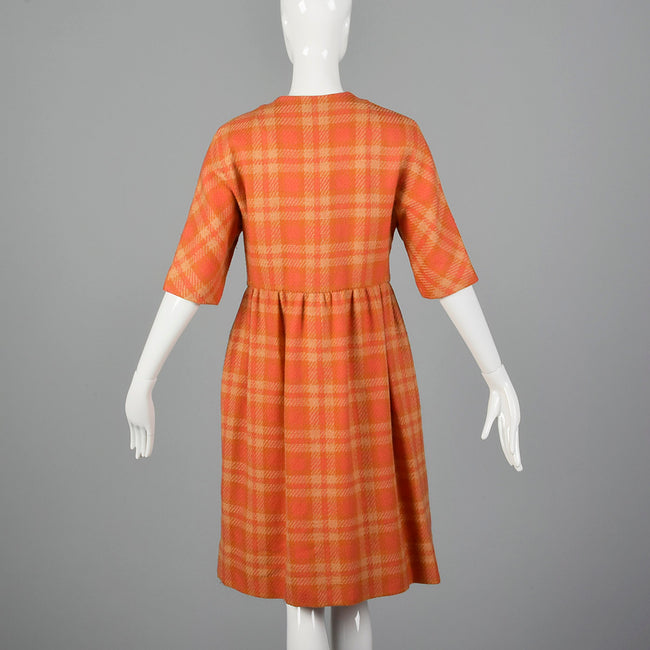 1950s Anne Klein Coat Dress in Orange Plaid