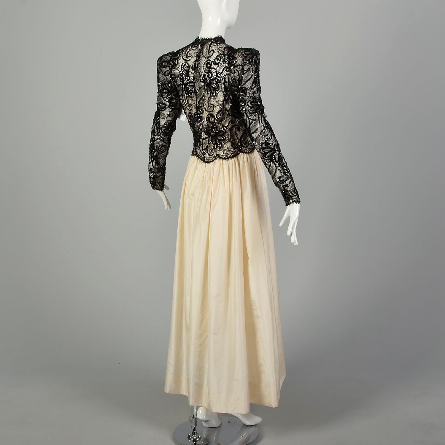 Medium 1980s Alfred Bosand Gown Taffeta Lace Sequin Evening Formal Dress
