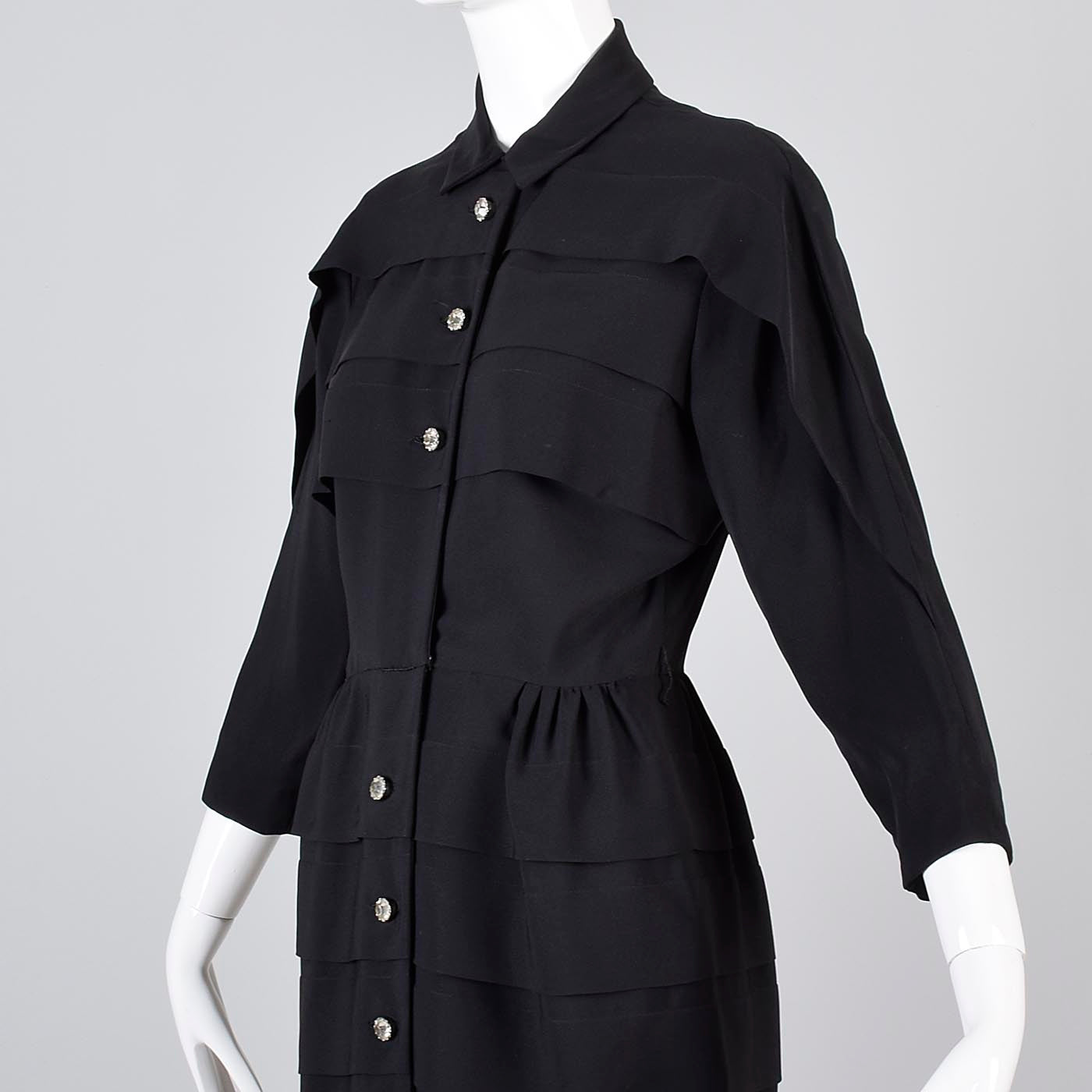 1950s Little Black Cocktail Dress with Layered Design