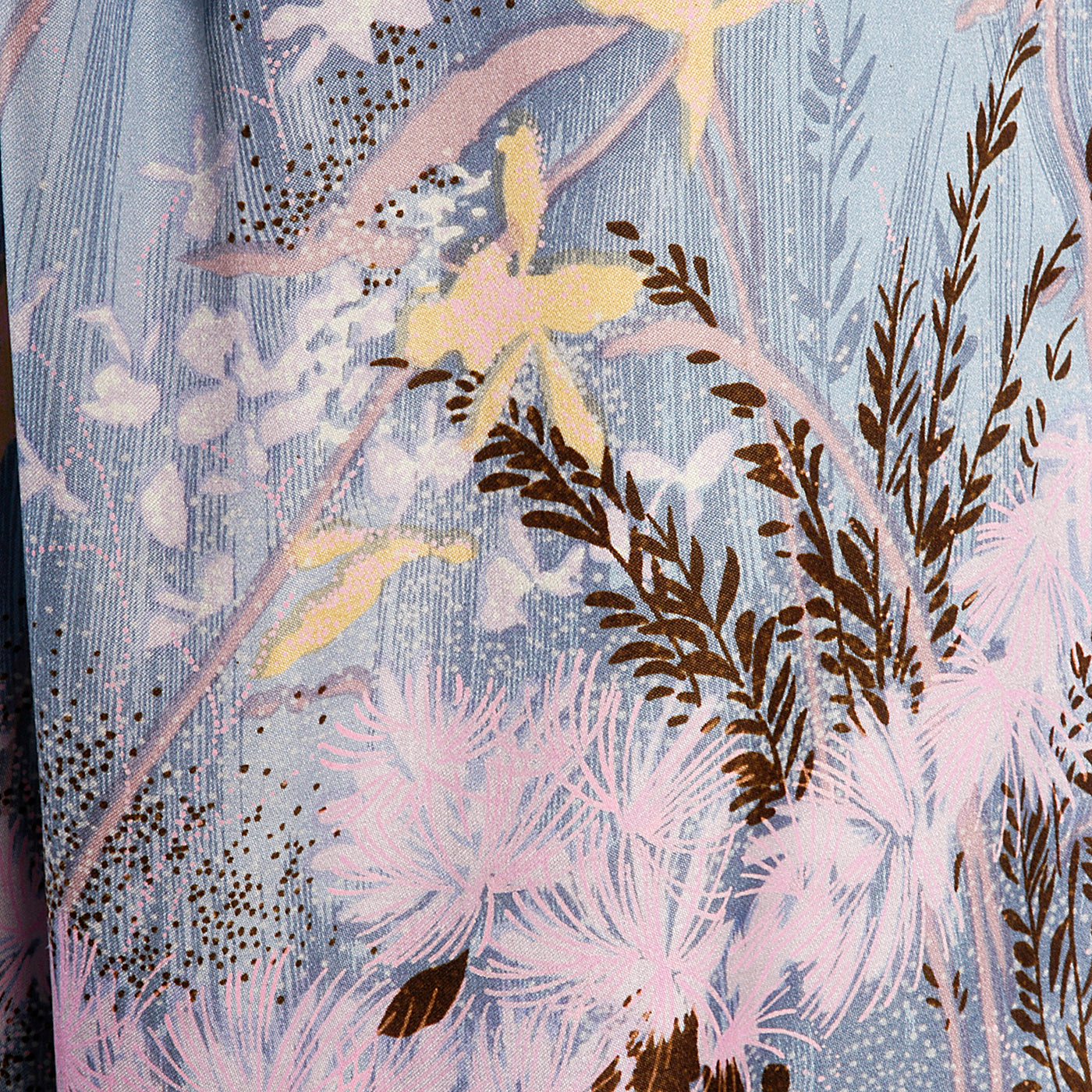 1940s Silk Periwinkle Blue Dress with Floral Print