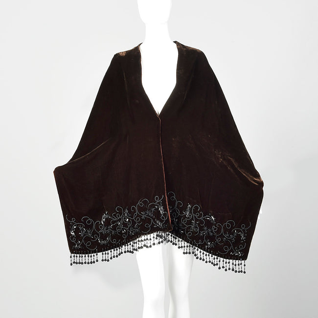Late 1930s-Early 1940s Brown Velvet Beaded Wrap