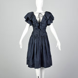 1980s Morton Myles Navy Party Dress