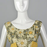 1960s Yellow Linen Dress with Sequin Floral Top