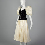Small Patricia Rhodes 1980s Black Bodice Cream Skirt Dress Set