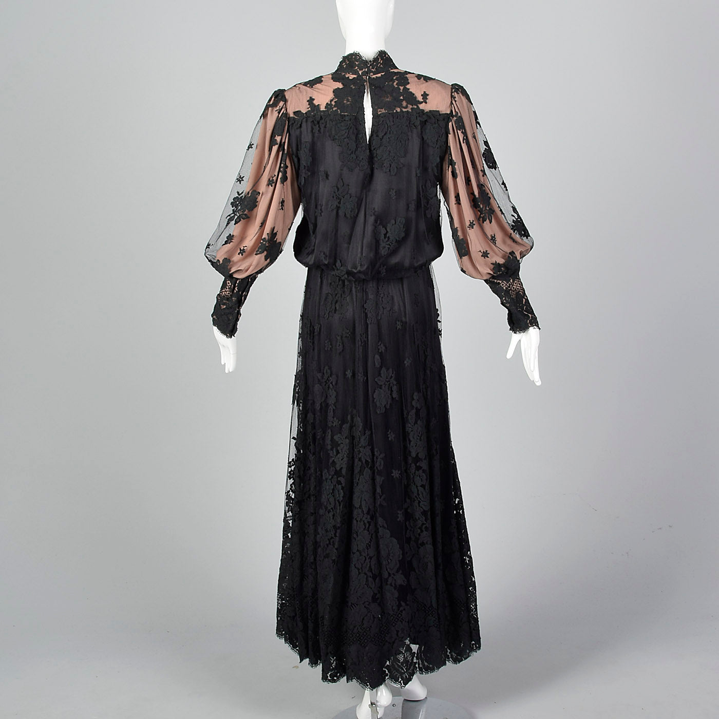 1970s Black Lace Overlay Dress with Sequin Bust