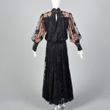 1970s Black Lace Overlay Dress with Sequin Bust