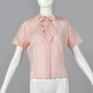 1960s White Blouse with Red Polka Dots