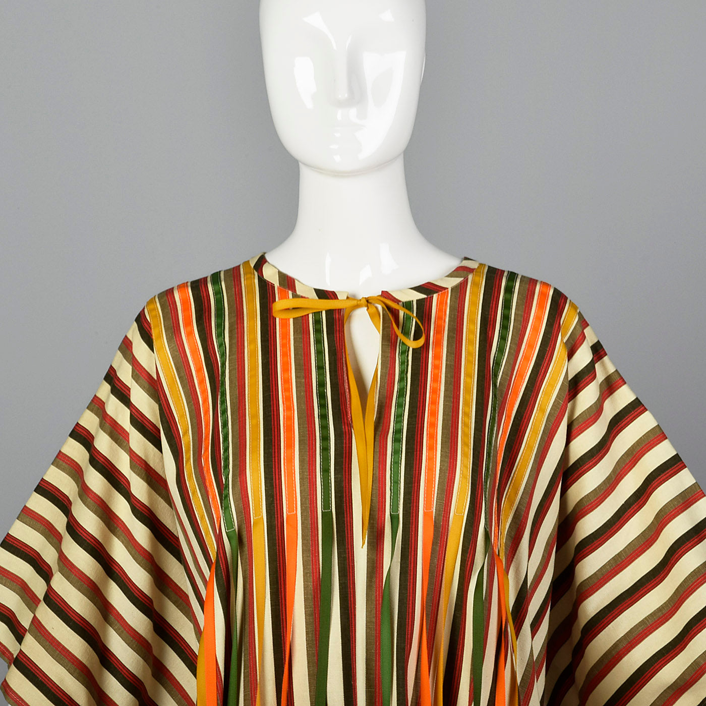 1970s Stripe Cotton Kaftan with Ribbon Fringe