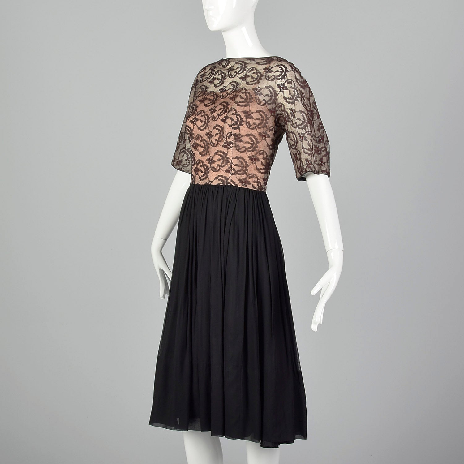 1950s Illusion Bodice Dress with Sheer Lace