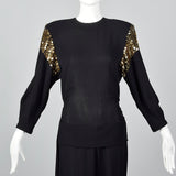 1940s Black Femme Fatale Dress with Gold Sequins