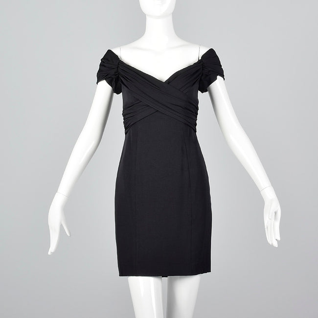 1990s Nicole Miller Off Shoulder Little Black Dress